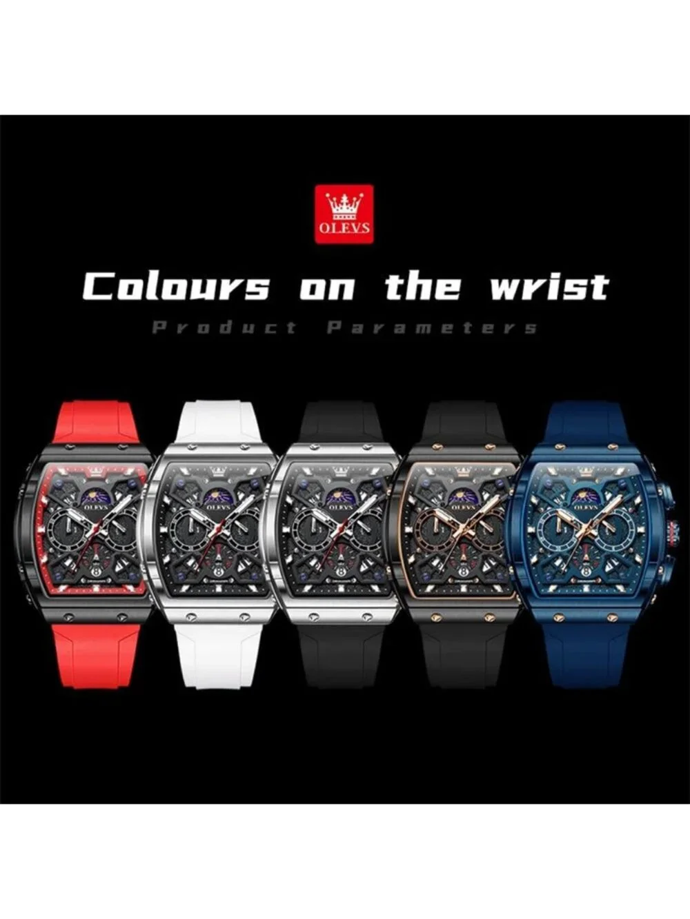 Men's All Blue Chronograph Waterproof Rectangle Moon Phase Luminous Quartz Watch